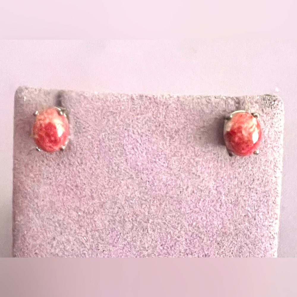 Natural Rhodonite Sterling Silver Studs